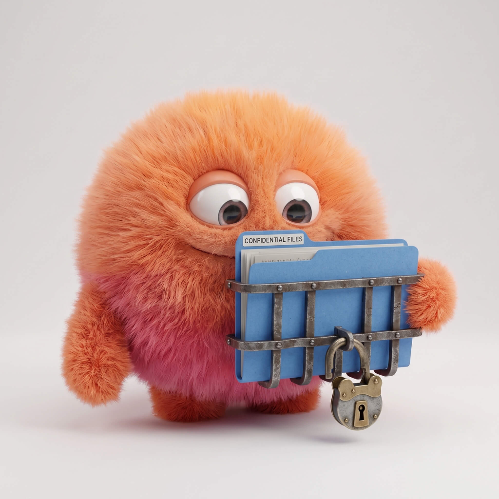 hYYa Encrypted Folder app icon — a fluffy orange mascot guarding a locked blue folder