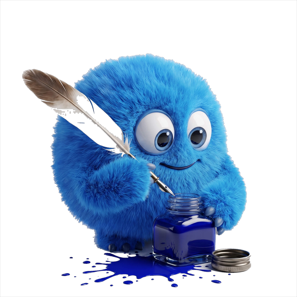 hYYa ink — the hYYa ink mascot writing with a quill