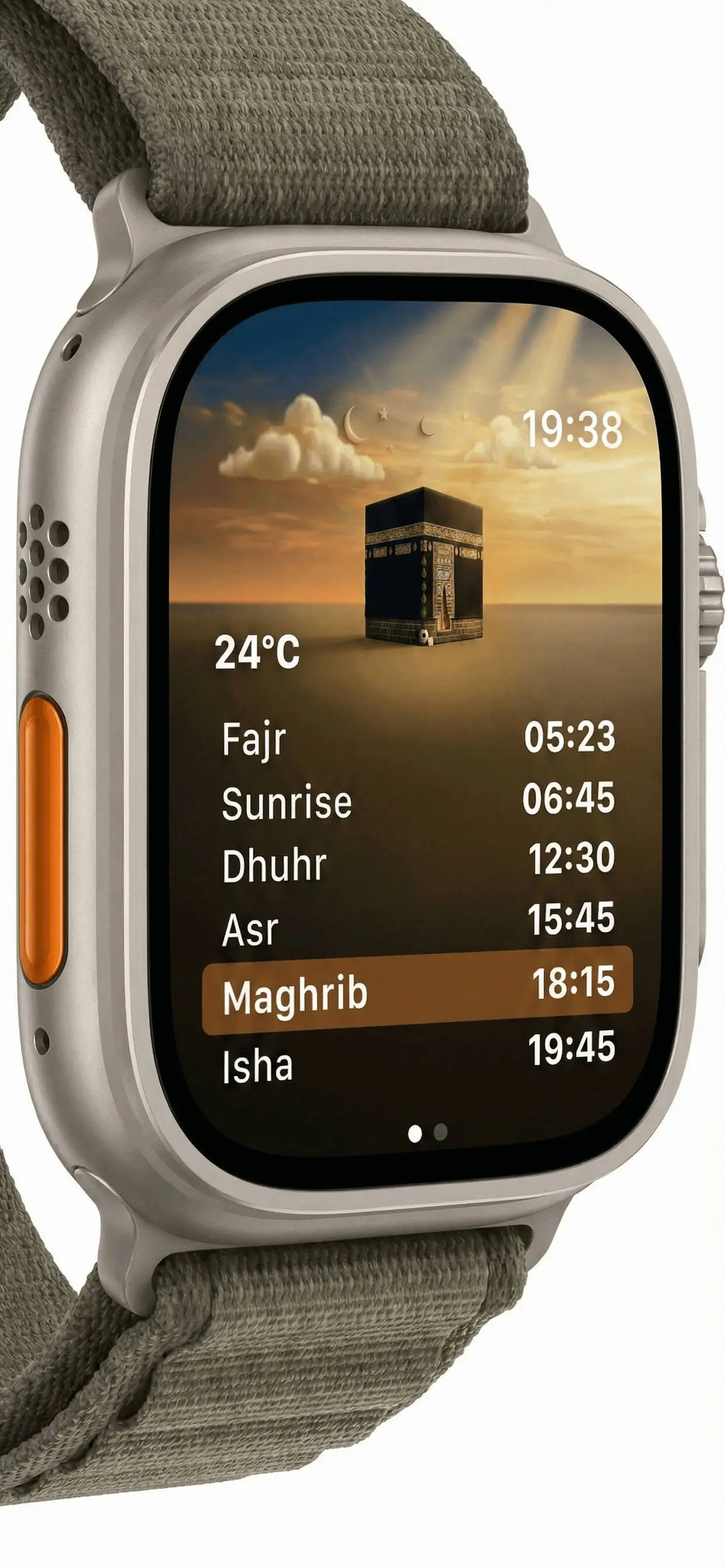 hYYa Prayer Pal watch app with prayer times on Apple Watch and Android Watch (watchOS and Wear OS)