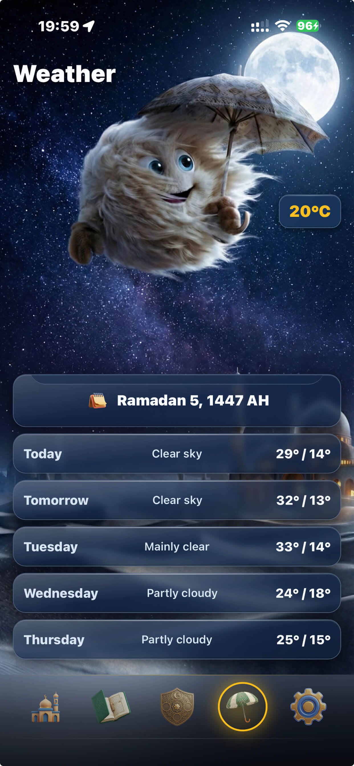 hYYa Prayer Pal weather forecast for prayer times